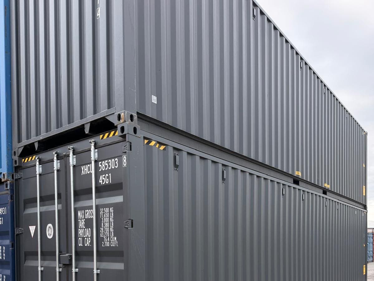 Nauji 40 pėdų (12 m) High Cube jūriniai konteineriai pilkos spalvos, durų pusė